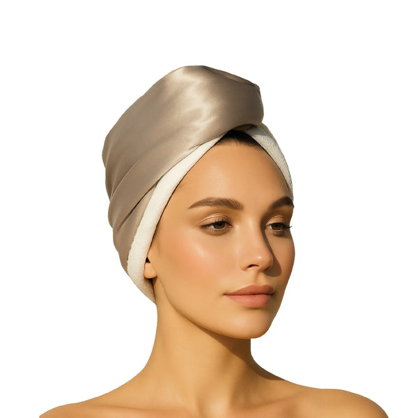 Pure Silk Hair Towel in 1 - Beige Color - 22 Momme