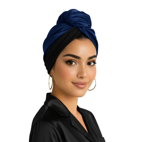 Pure Silk Hair Towel 2 in 1 - Royal Navy Color - 22Momme