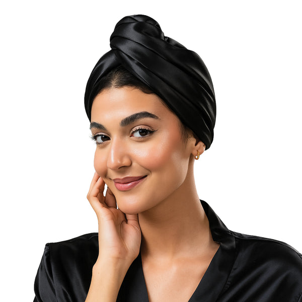 Pure Silk Hair Towel 2 in 1 - Black Color - 22 Momme