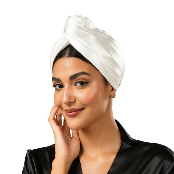 Pure Silk Hair Towel 2 in 1 - Pearl White Color - 22 Momme