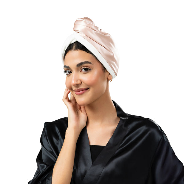Pure Silk Hair Towel 2 in 1 - Pink Color - 22 Momme