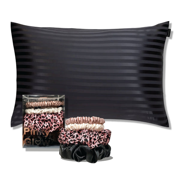 Black hotel design silk pillowcase + Elegant mix tie set