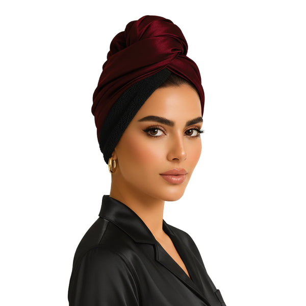 Pure Silk Hair Towel 2 in 1 - Burgundy Color - 22Momme