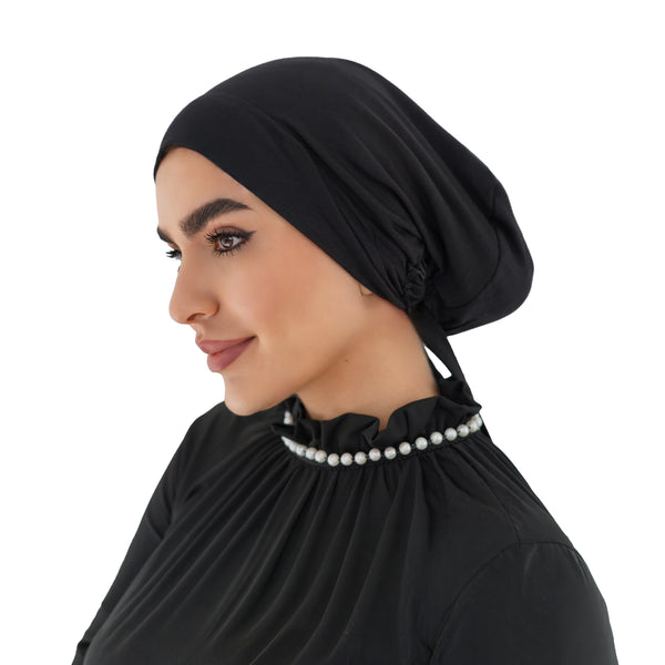 أمطة مبطنة حرير ( قبعة تحت الحجاب ) - لون أسود