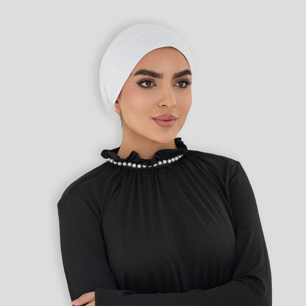 أمطة مبطنة حرير ( قبعة تحت الحجاب ) - لون أبيض