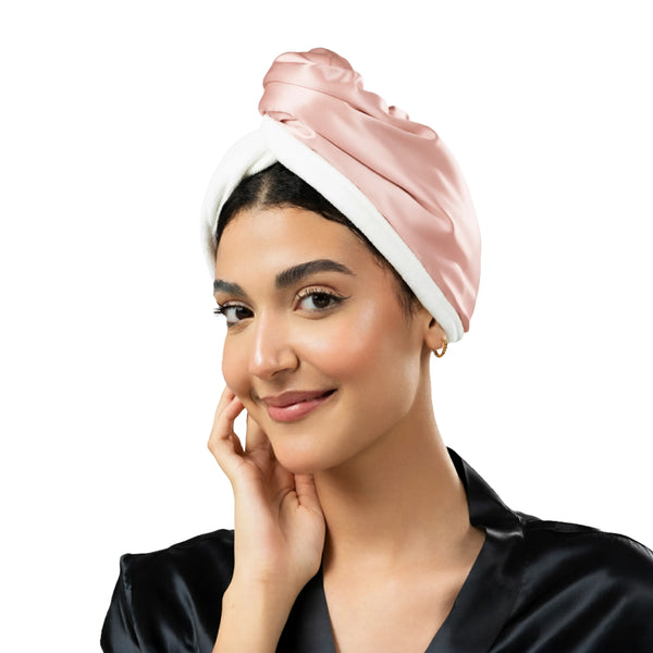 Pure Silk Hair Towel 2 in 1 - Pink Color - 22 Momme