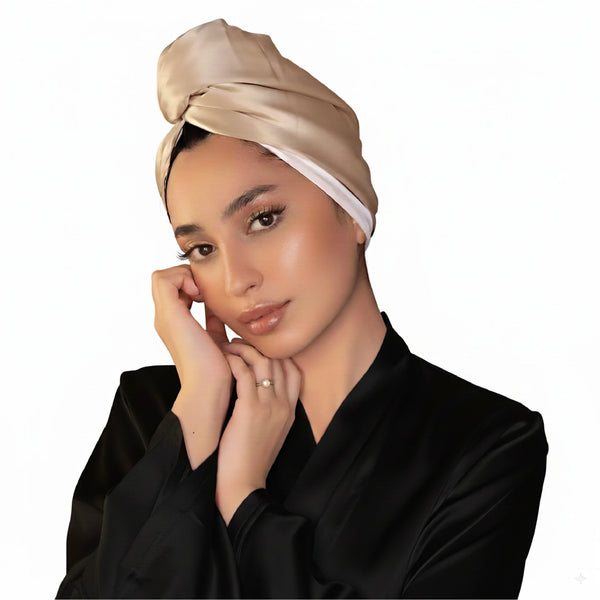 Pure Silk Hair Towel 2 in 1 - Beige Color - 22Momme