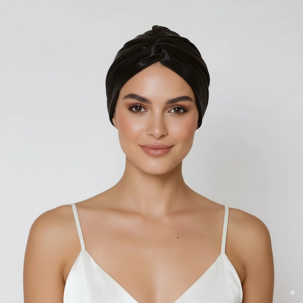 Silk Hair Bonnet - Black Color - 22 Momme